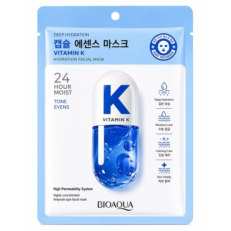 ماسک صورت بایو آکوا مدل Vitamin K مناسب برای انواع پوست حجم 25 میلی لیتر