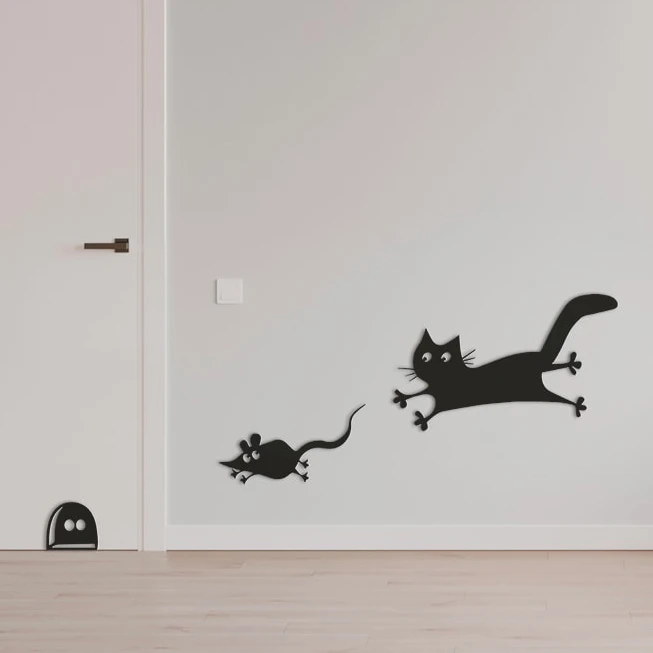 دیوارکوب مدل موش و گربه چوبی کد T28 مجموعه سه عددی