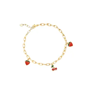 دستبند زنجیری طلا 18 عیار دخترانه ماوی گالری مدل توت فرنگی چری