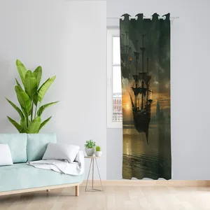 پرده طرح کشتی مدل مخمل پانچی کد 2409 z سایز 140x200 سانتی متر