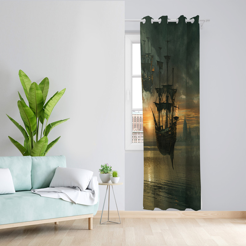 پرده طرح کشتی مدل مخمل پانچی کد 2409 z سایز 140x200 سانتی متر