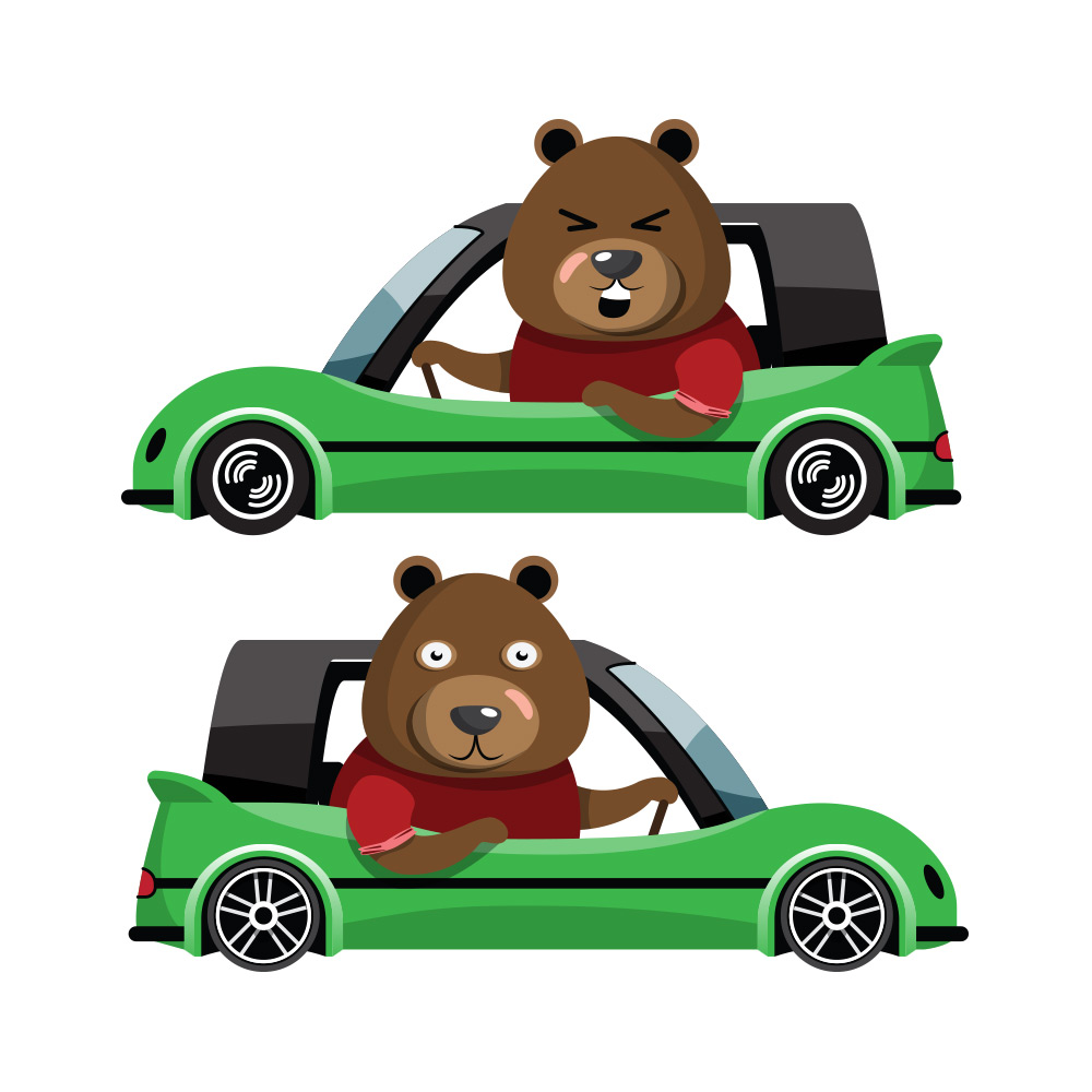 استیکر دیواری کودک مدل خرس راننده ماشین سبز مجموعه 2 عددی