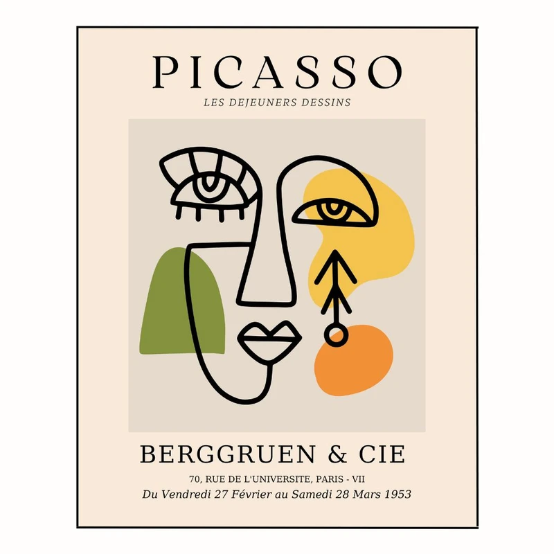 پوستر مدل وینتیج پیکاسو - نقاشی چهره  تک خطی زن 