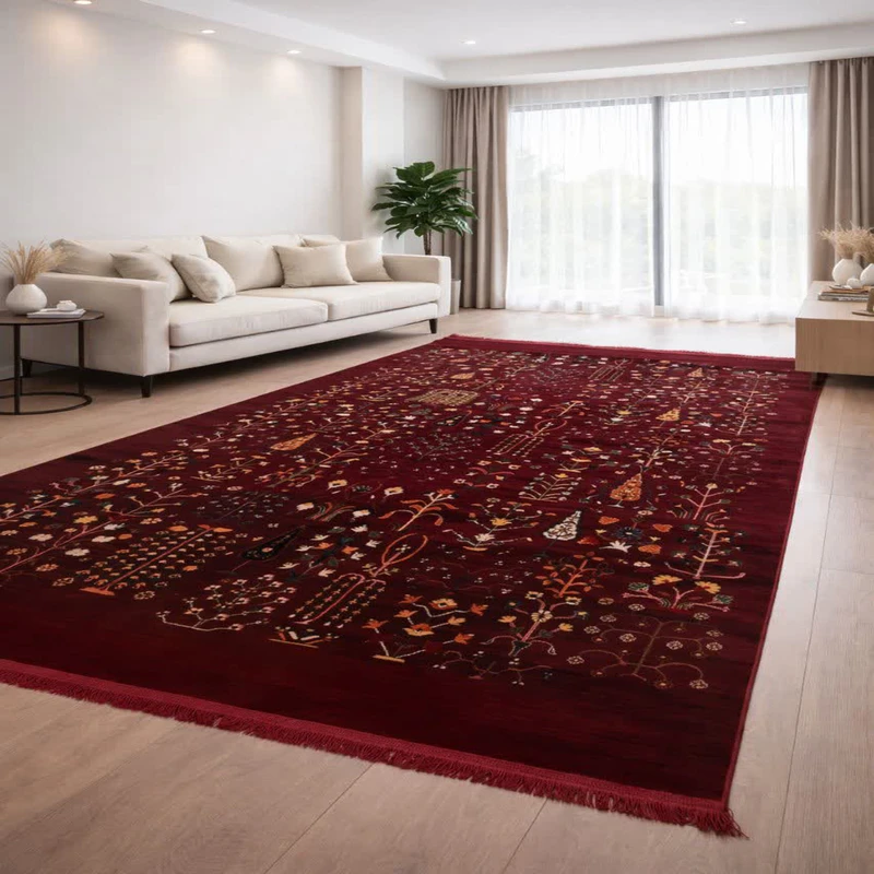 فرش ماشینی 420 شانه زمینه زرشکی حاشیه زرشکی مدل 4137