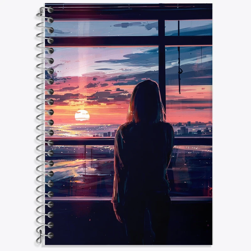 دفتر زبان 50 برگ خندالو مدل دو خط طرح دختر و غروب کد F325