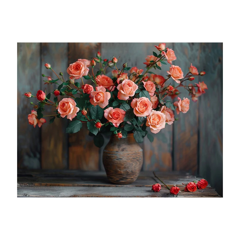 فرش پارچه‌ای مدل فرشینه طرح گلدان و گل رز کد AR3060328