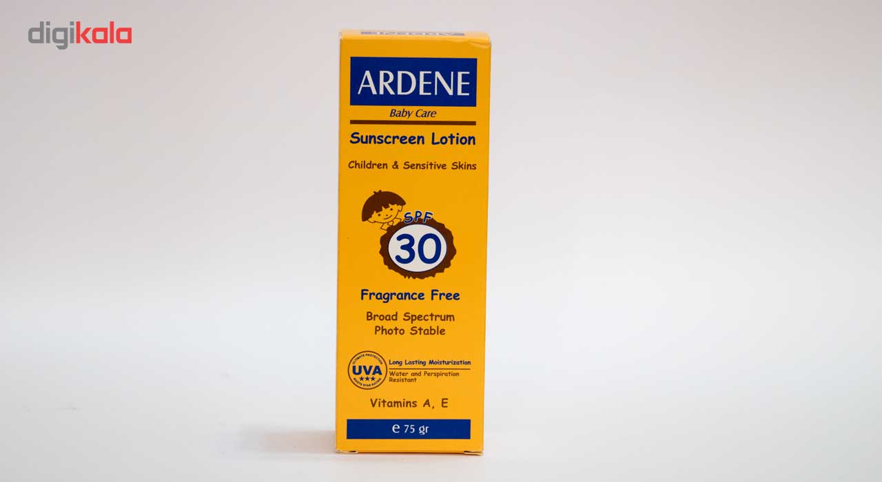 لوسیون ضدآفتاب کودکان و پوست های حساس آردن SPF30 حجم 75 گرم