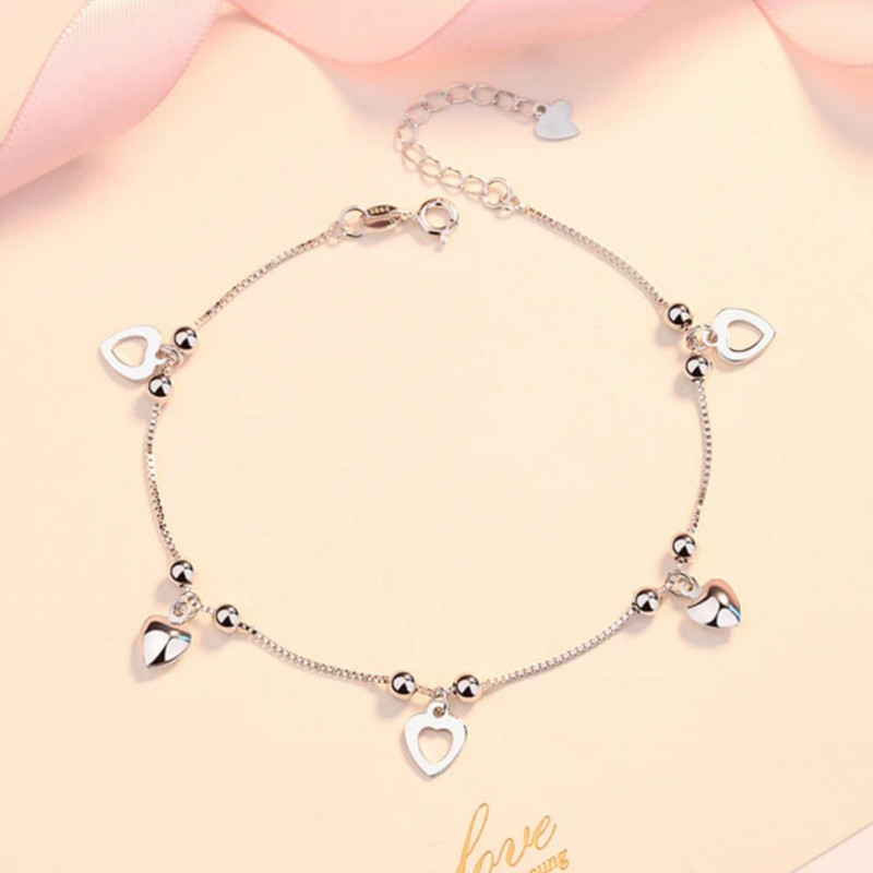 پابند نقره زنانه مدل گوی و قلب 566 RS