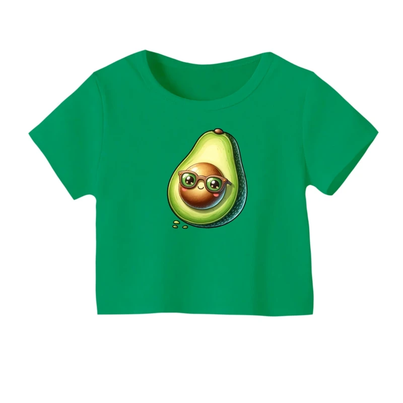 کراپ‌ تی‌شرت آستین کوتاه زنانه مدل آووکادو عینکی
