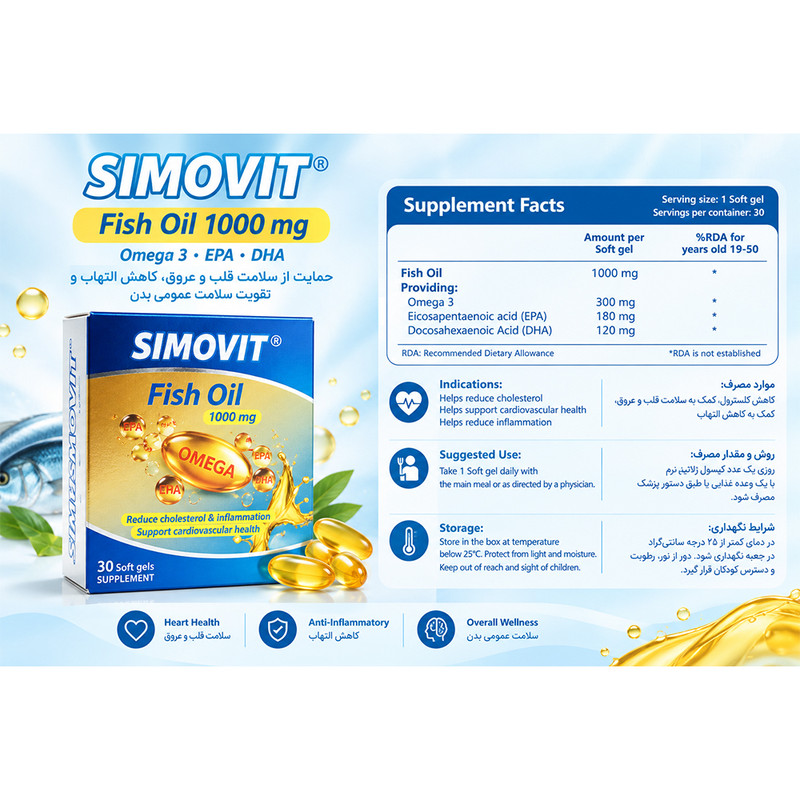کپسول ژلاتینی نرم امگا 3 سیمرغ دارو عطار بسته 30 عددی