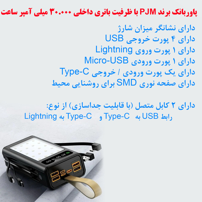 پاوربانک 22.5 وات مدل KC-30 ظرفیت 30000 میلی‌آمپرساعت