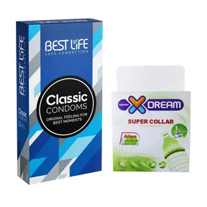 کاندوم بست لایف مدل Classic بسته 12 عددی به همراه کاندوم ایکس دریم مدل Super Collar بسته 1 عددی