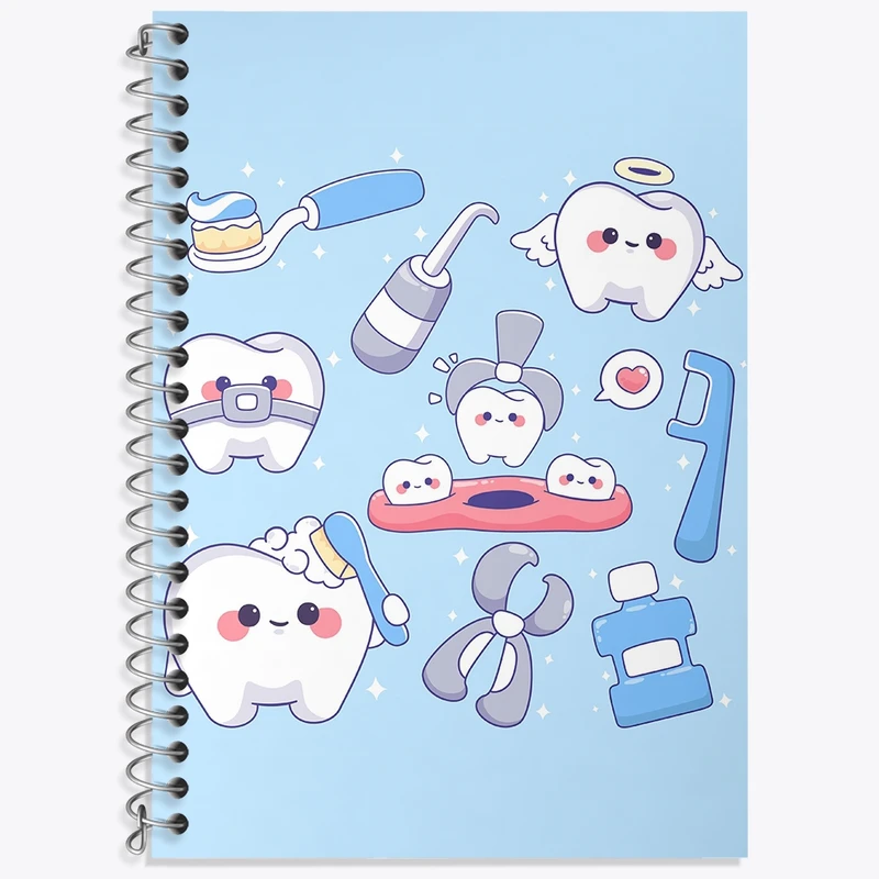 دفتر زبان 50 برگ خندالو مدل سه خط طرح دندان و دندان پزشکی کودکانه کد 36731