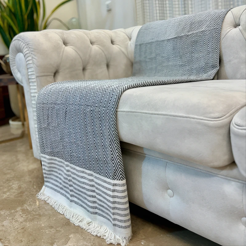 شال مبل و تخت مادام کوکو مدل پنبه ترک طرح زیگزاگی سایز 210x170 سانتی متر