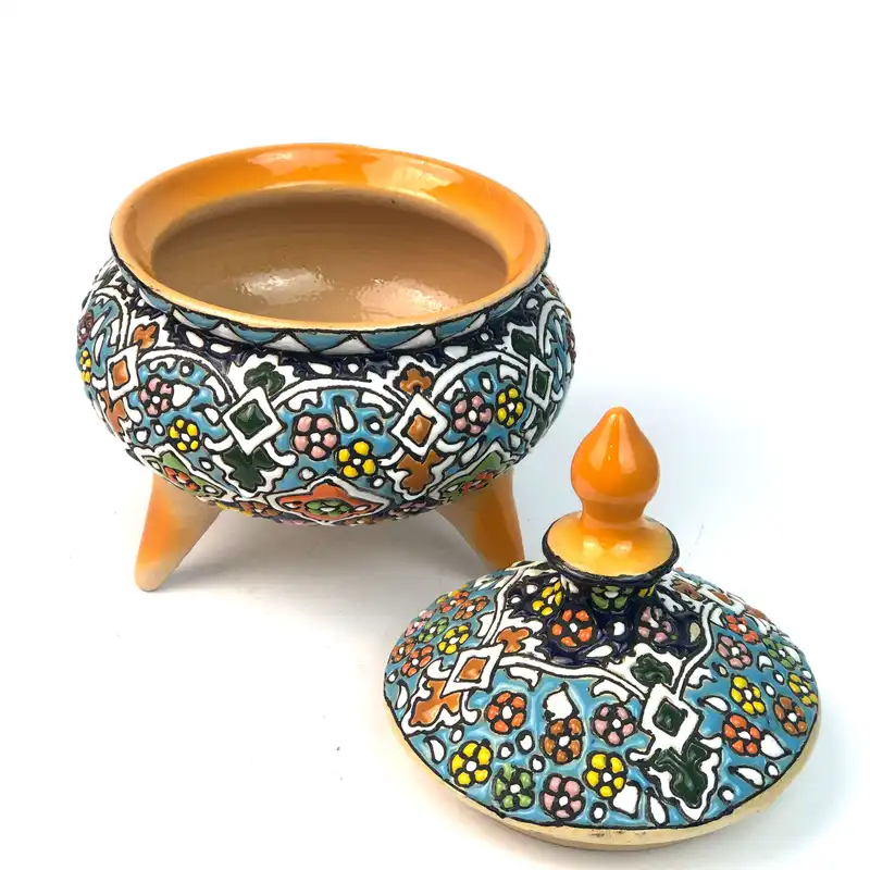 شکلات خوری میناکاری سفالی مدل پایه دار