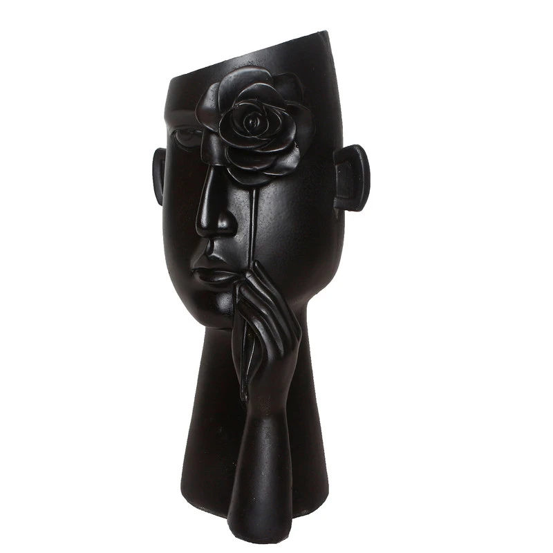 گلدان پلی رزین طرح صورت و گل کد 546