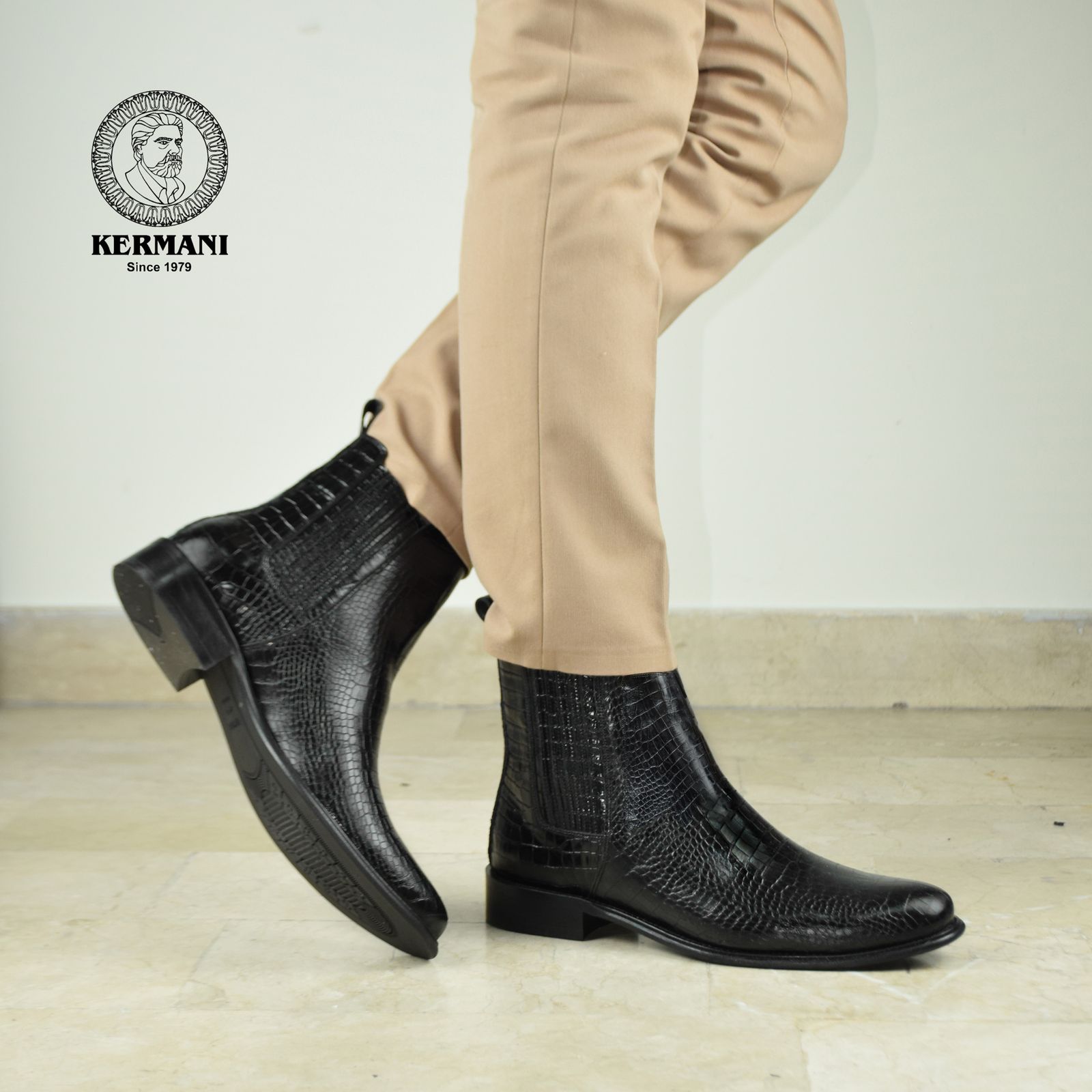 نیم بوت مردانه کرمانی مدل چرم دستدوز طبیعی کروکو کد 626 رنگ مشکی -  - 4