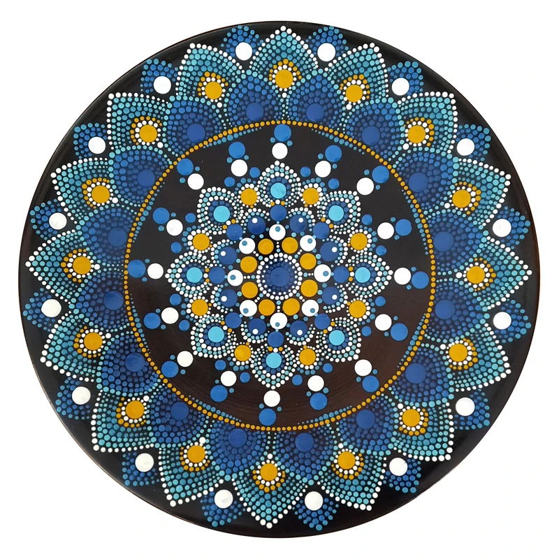 بشقاب دیوارکوب سفالی طرح نقطه کوبی مدل NILI