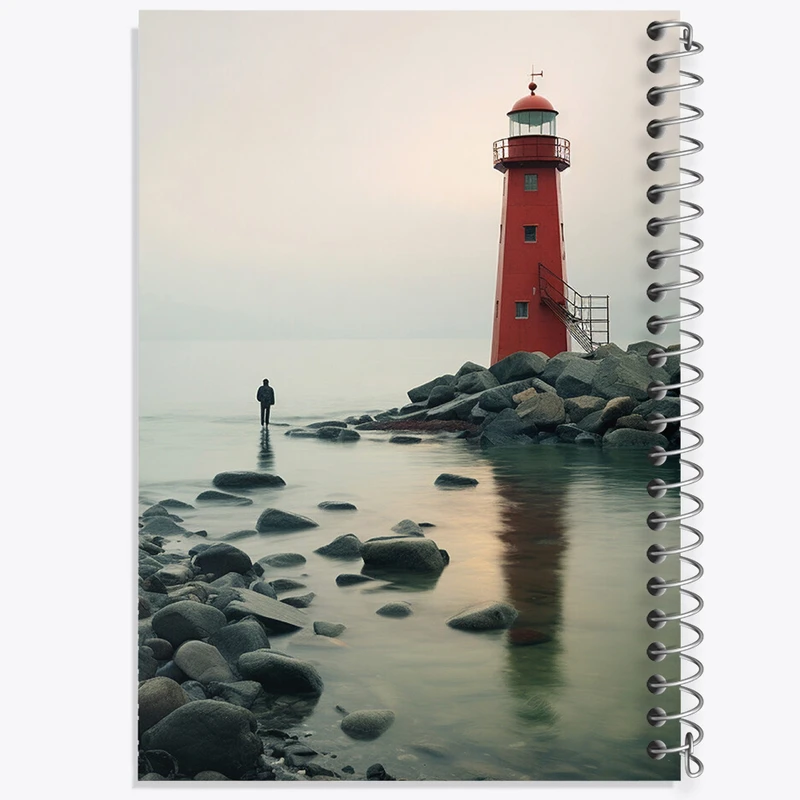 دفتر ژورنال نویسی 50 برگ خندالو مدل نقطه ای طرح فانوس دریایی کد F470