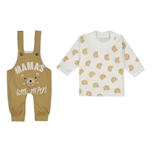 ست تیشرت آستین بلند و سرهمی نوزادی مدل خرس تدی