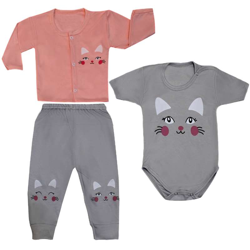 ست 3 تکه لباس نوزادی مدل CAT-SRT