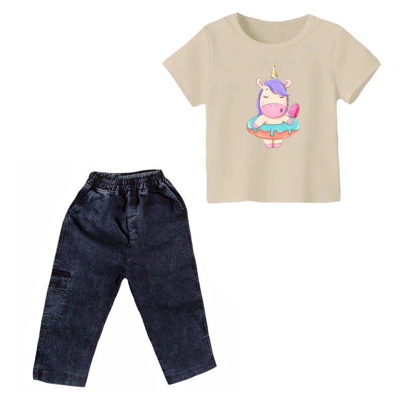 ست تی شرت و شلوارک دخترانه مدل یونیکورن کد 30