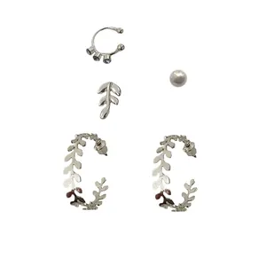 گوشواره زنانه اکسسورایز مدل برگ کد B10 به همراه پیرسینگ مجموعه 4 عددی
