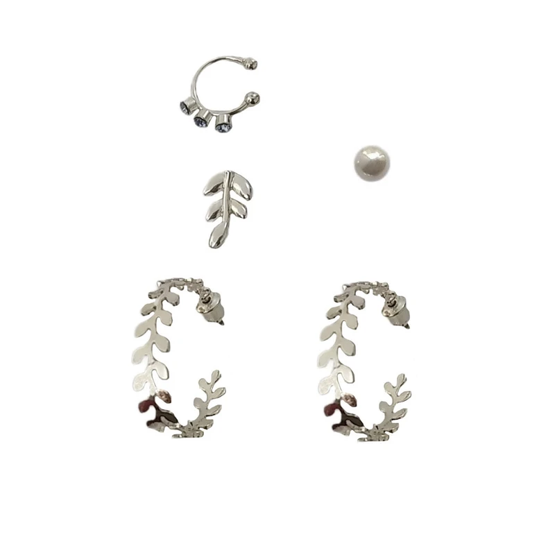 گوشواره زنانه اکسسورایز مدل برگ کد B10 به همراه پیرسینگ مجموعه 4 عددی