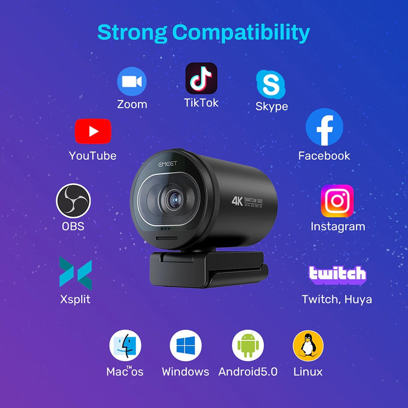 وب کم ایمیت مدل 4K 60FPS TOF Autofocus