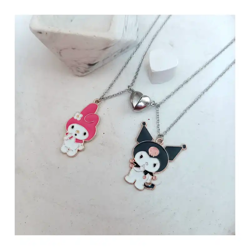 گردنبند زنانه مدل دوستی کورومی و مای ملودی و قلب مگنتی بسته 2 عددی