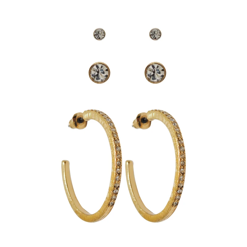 گوشواره زنانه سیکس مدل نگینی کد SS0164 مجموعه 3 عددی