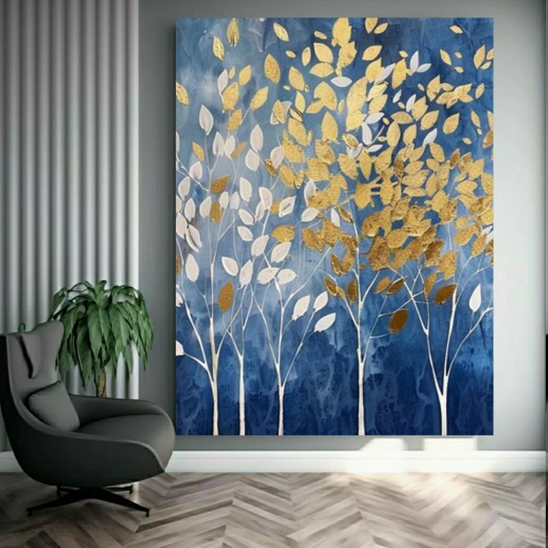 تابلو بوم طرح مخمل نقاشی انتزاعی مدل درخت طلایی کد BK23712