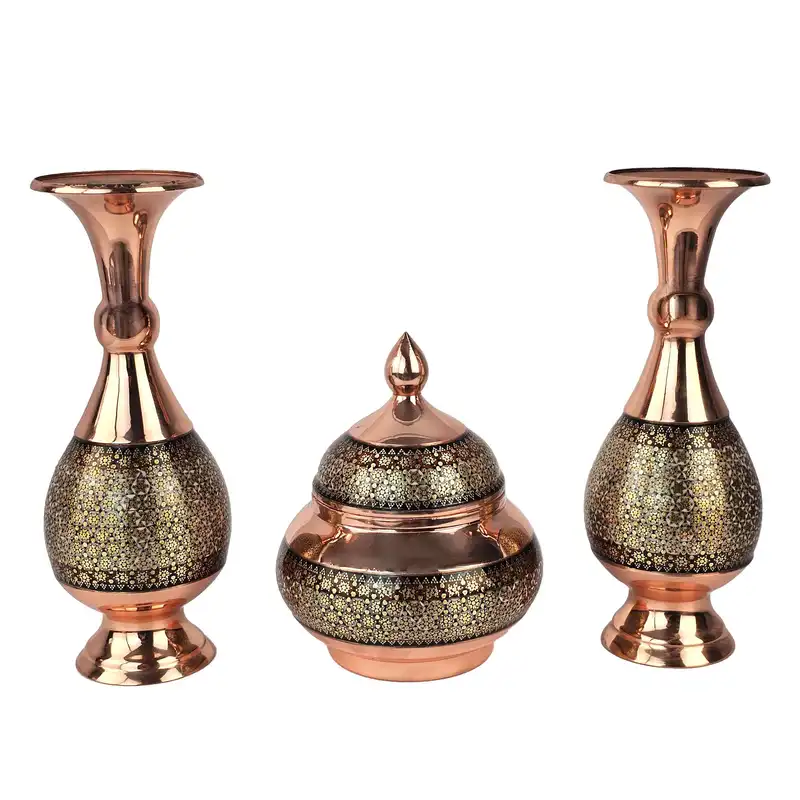 ست 3 تکه شکلات خوری و گلدان خاتم کاری مدل شیرازی کد GH20