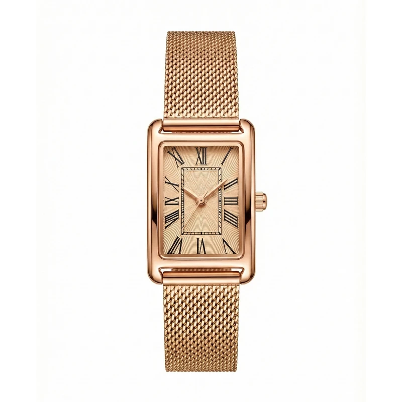 ساعت مچی عقربه‌ای کوارتز زنانه مدل بند حصیری عدد رومی کلاسیک 160