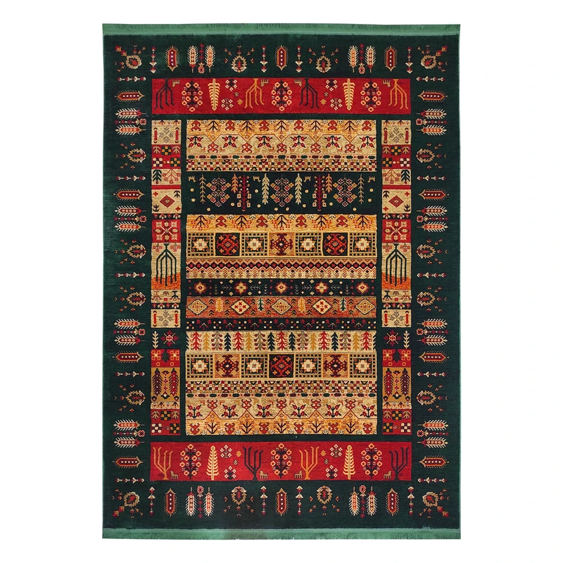 فرش ماشینی 700 شانه فرش بزرگمهر زمینه سبز حاشیه سبز مدل 78102