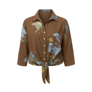 کراپ شومیز آستین سه ربع یقه هفت زنانه مدل 31gh