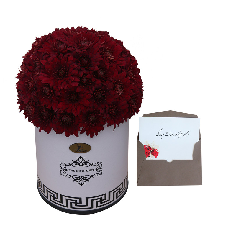 سبد گل داودی راتا رز کد XX به همراه کارت تبریک طرح همسر عزیزم‌روزت مبارک