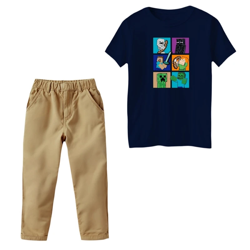 ست تی‌شرت و شلوار پسرانه مدل ماینکرفت کد 02 رنگ سرمه ای