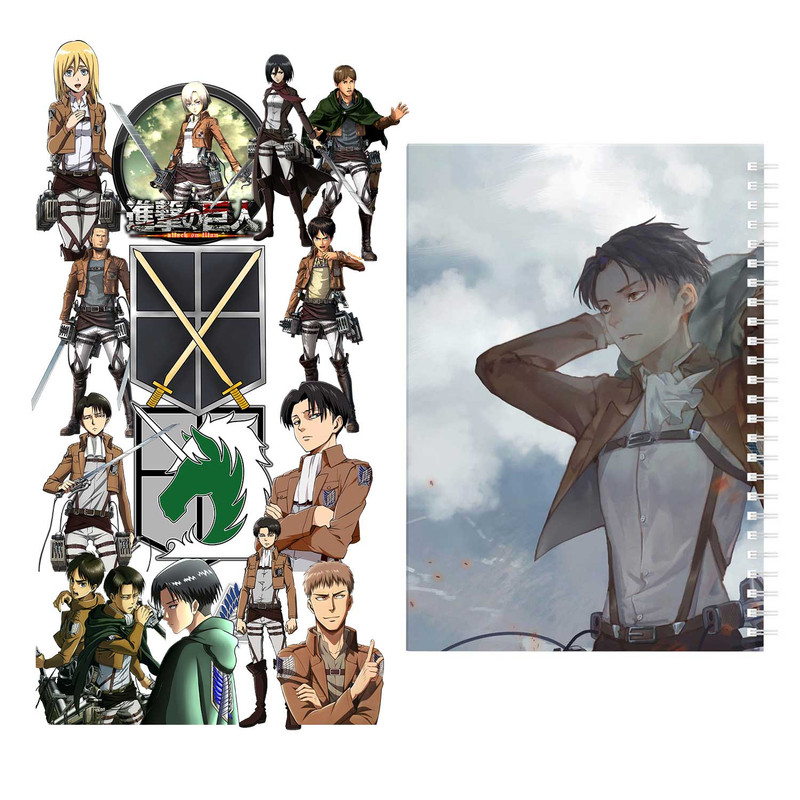 دفتر مشق باژیکان طرح انیمه اتک آن تایتان Attack On Titan کد 20211457 به همراه استیکر لپ تاپ مجموعه 14 عددی