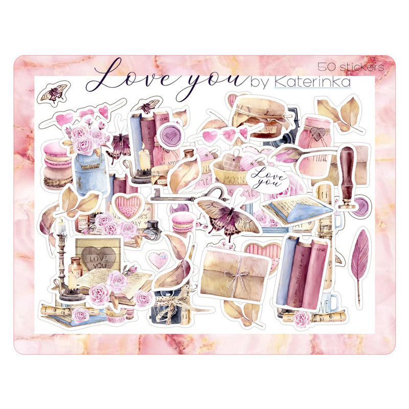 برچسب کاترینکا طرح برش خورده بولت ژورنال و اسکرپ بوک مدل LOVE YOU بسته 50 عددی