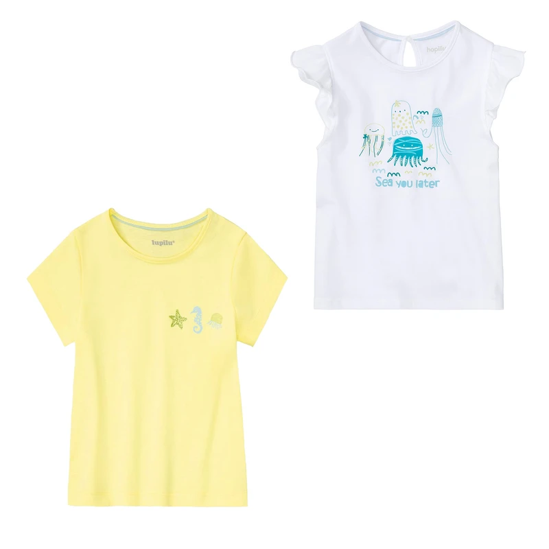 تی‌شرت آستین کوتاه دخترانه لوپیلو مدل اسب دریایی کد 2025 مجموعه 2 عددی