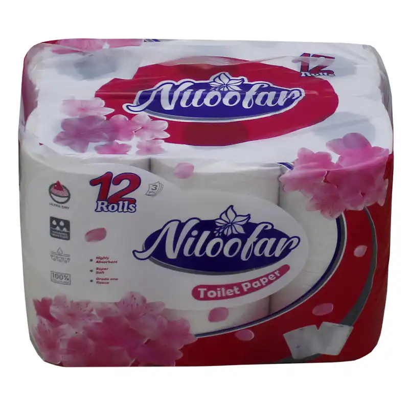 دستمال توالت نیلوفر مدل 4 لایه بسته 12 عددی