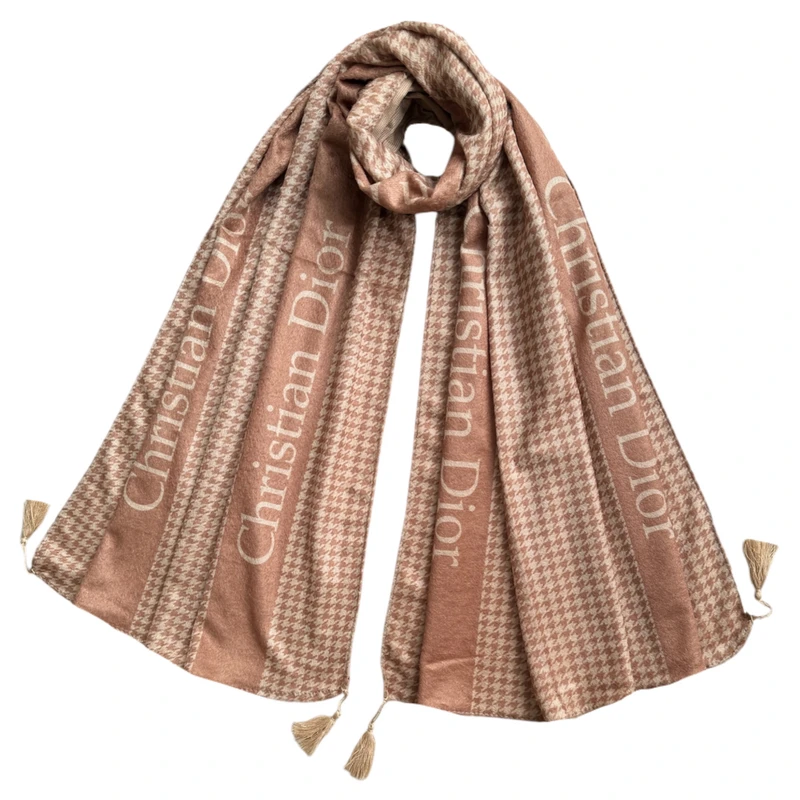 شال زنانه مدل موهر پیچازی راه راه منگوله دار