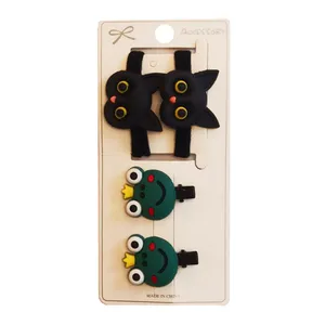 ست گیره و کش مو دخترانه طرح گربه و قورباغه کد 102 مجموعه 4 عددی