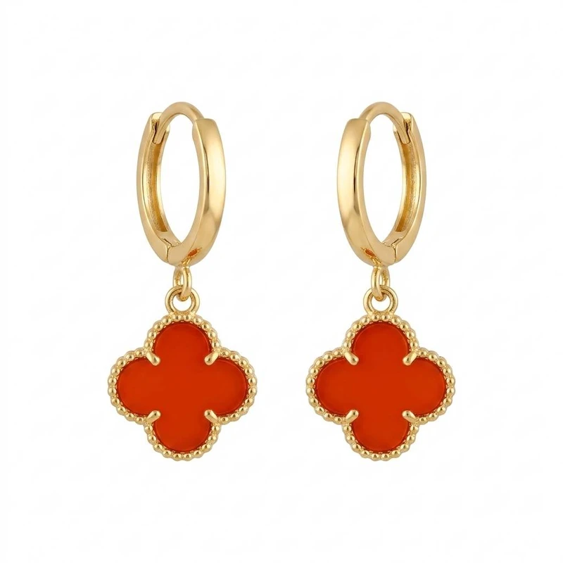 گوشواره حلقه‌ای طلا کم اجرت 18 عیار زنانه با طرح ونکلیف آرپلز سین سان مدل N263