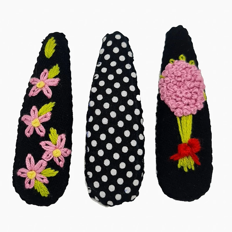 گیره مو زنانه طرح گلدوزی دسته گل مدل MD19 بسته 3 عددی