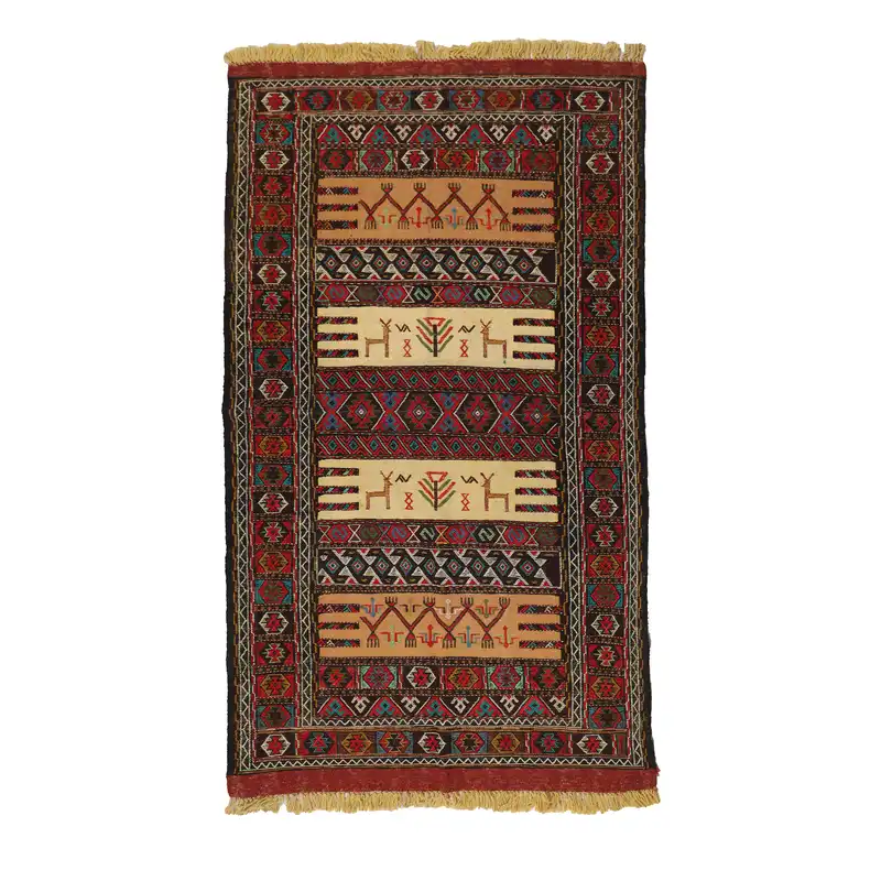گلیم دستبافت دو متری مدل سفره کردی کد 4020455