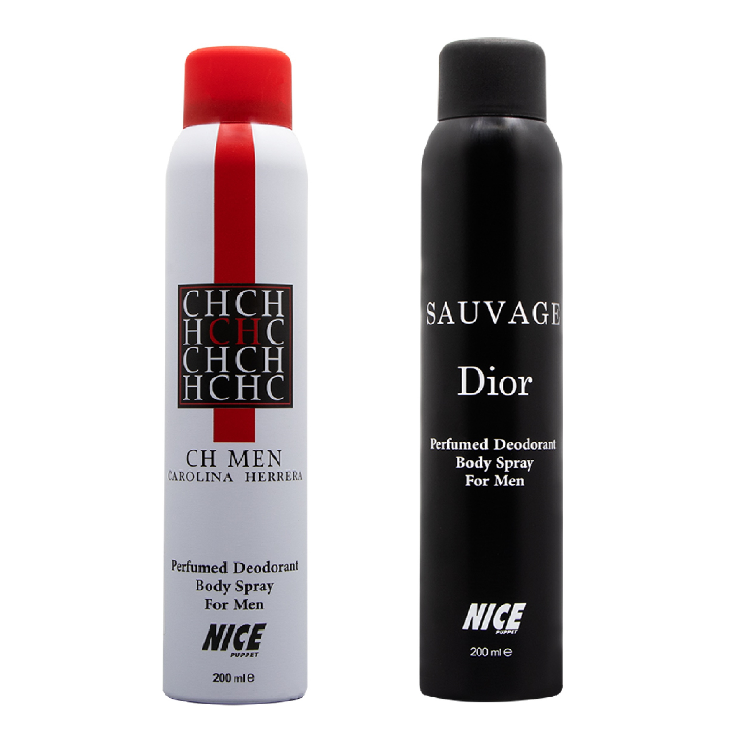 اسپری خوشبو کننده کننده بدن مردانه نایس پاپت مدل CH Men حجم 200 میلی لیتر به همراه اسپری خوشبوکننده بدن مردانه نایس پاپت مدل Sauvage Dior حجم 200 میلی لیتر