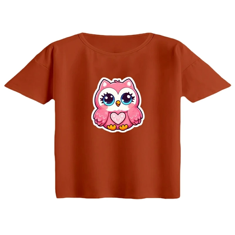 کراپ تی‌شرت آستین کوتاه زنانه مدل جغد کد 02