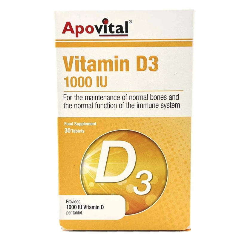 ویتامین D3 1000 واحد Apovital بسته 30 عددی